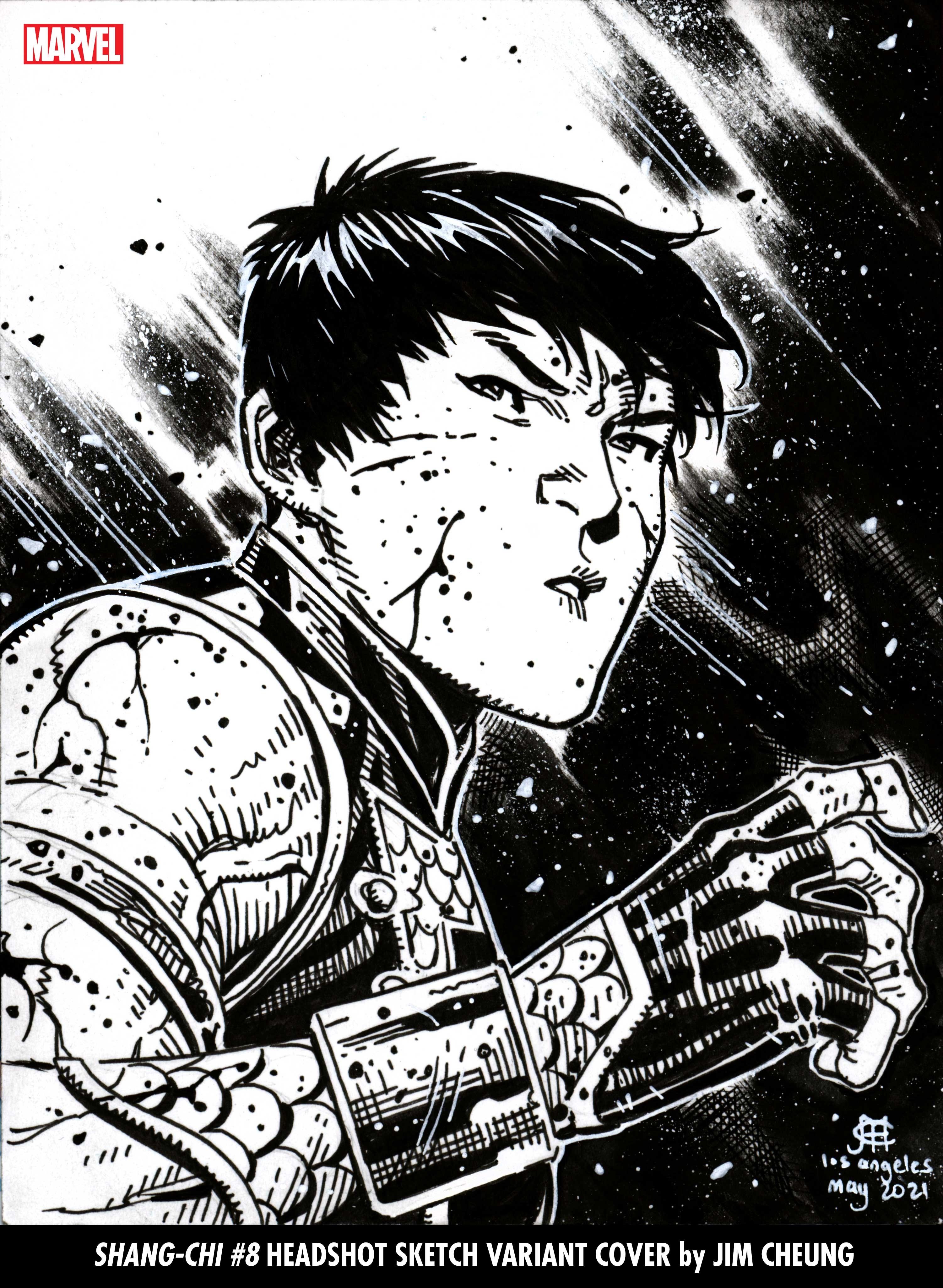 Black and white headshot cover of Shang-Chi by Jim Cheung