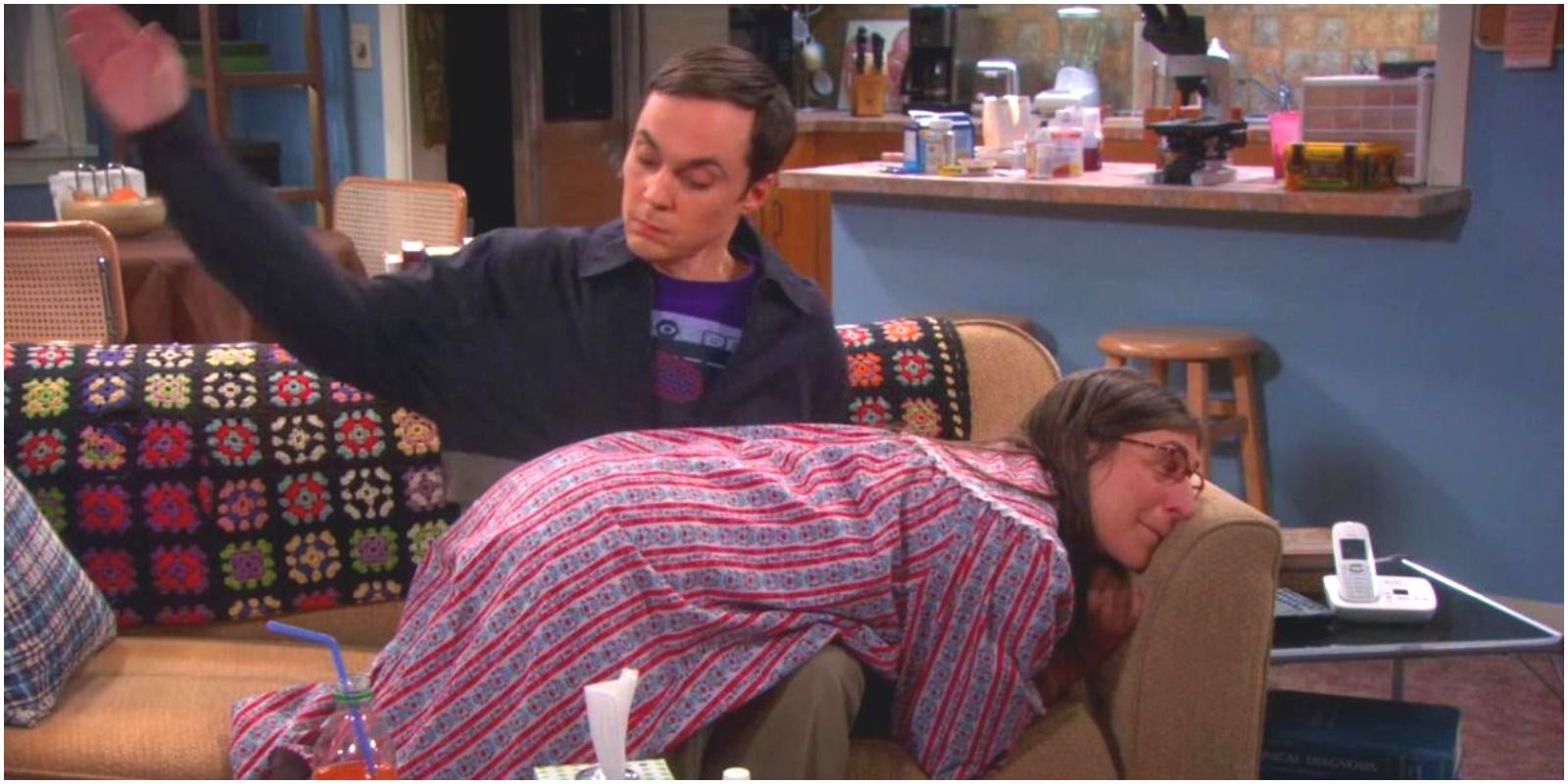 Sheldon disciplining Amy for pretending to be sick from the Big Bang Theory