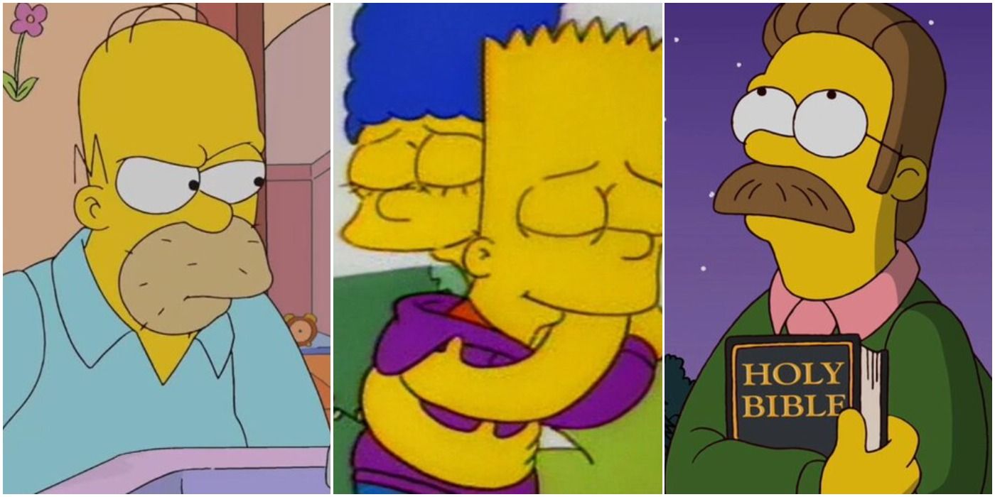 Homer Simpson, Marge hugging Bart, & Ned Flanders