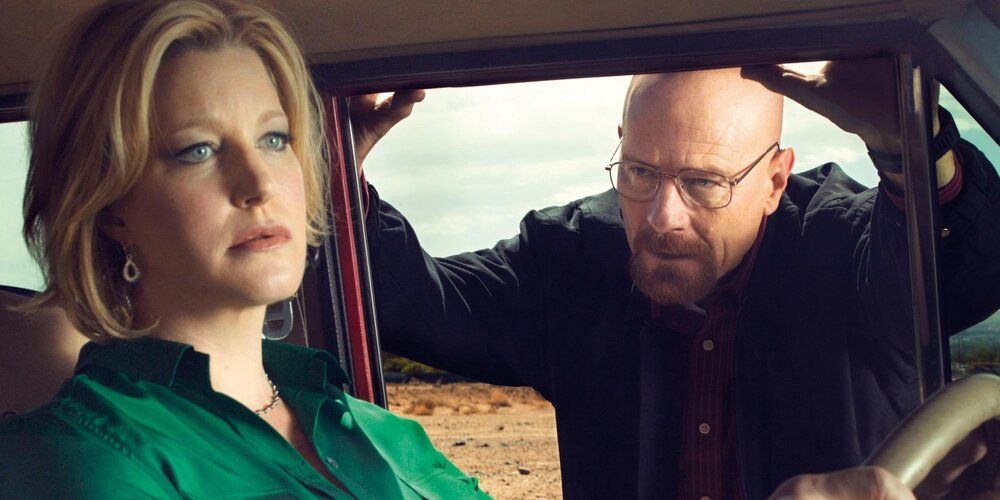 Skyler refuses to look at Walter White while in her car Breaking Bad.