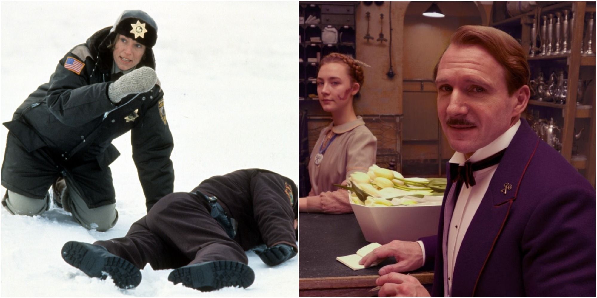 Split Image showing Stills from Fargo and The Grand Budapest Hotel