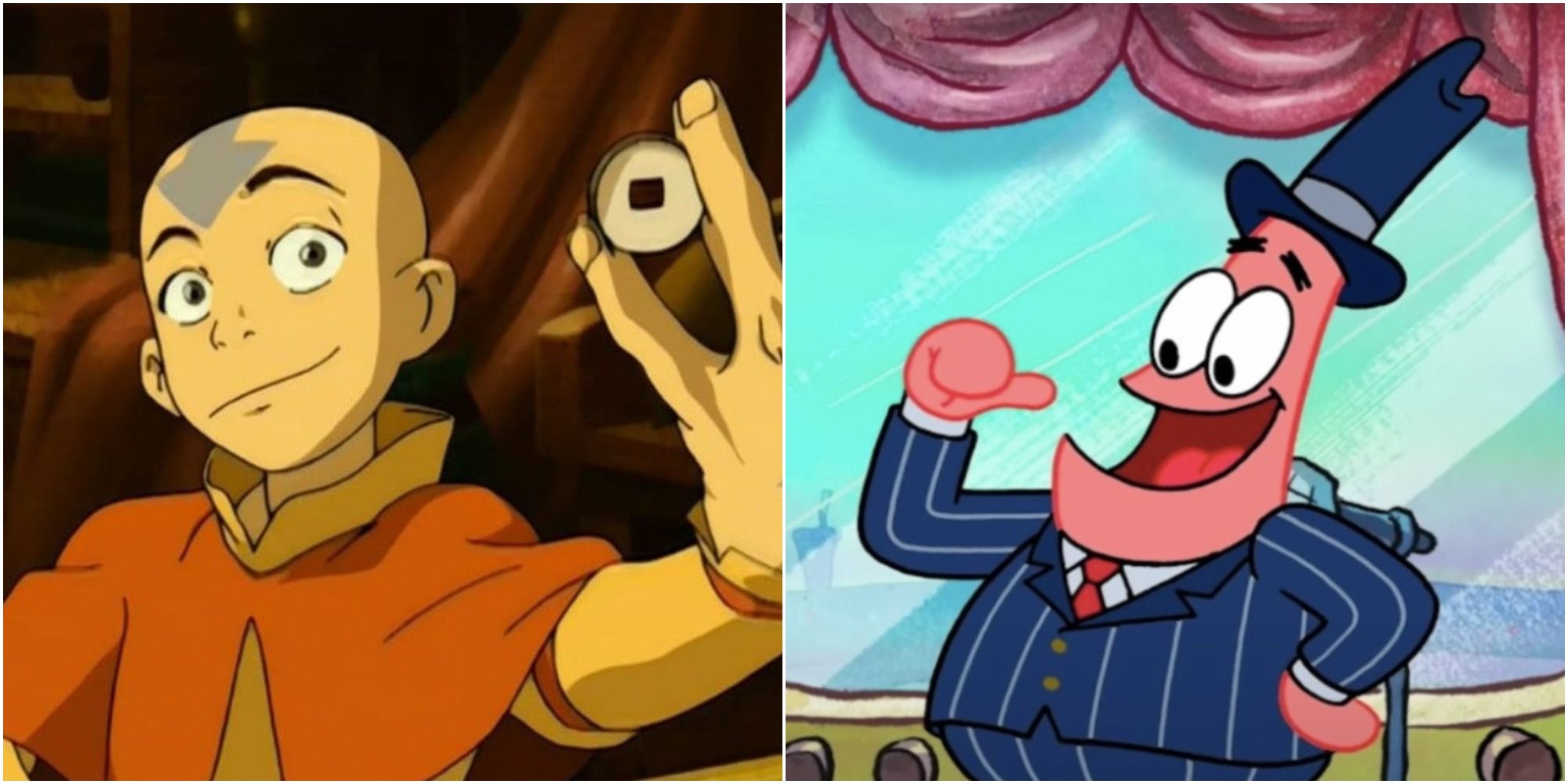 Split image showing Aang and Patrick Star