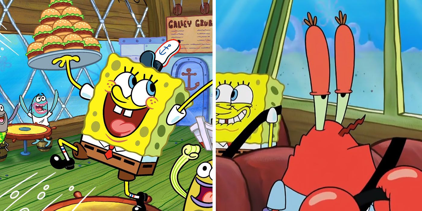 Spongebob throwing patties and tormenting Mr. Krabs on a car ride