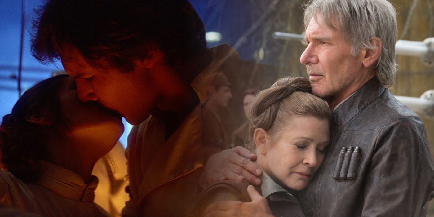 Han Solo and Leia Organa from Star Wars split image