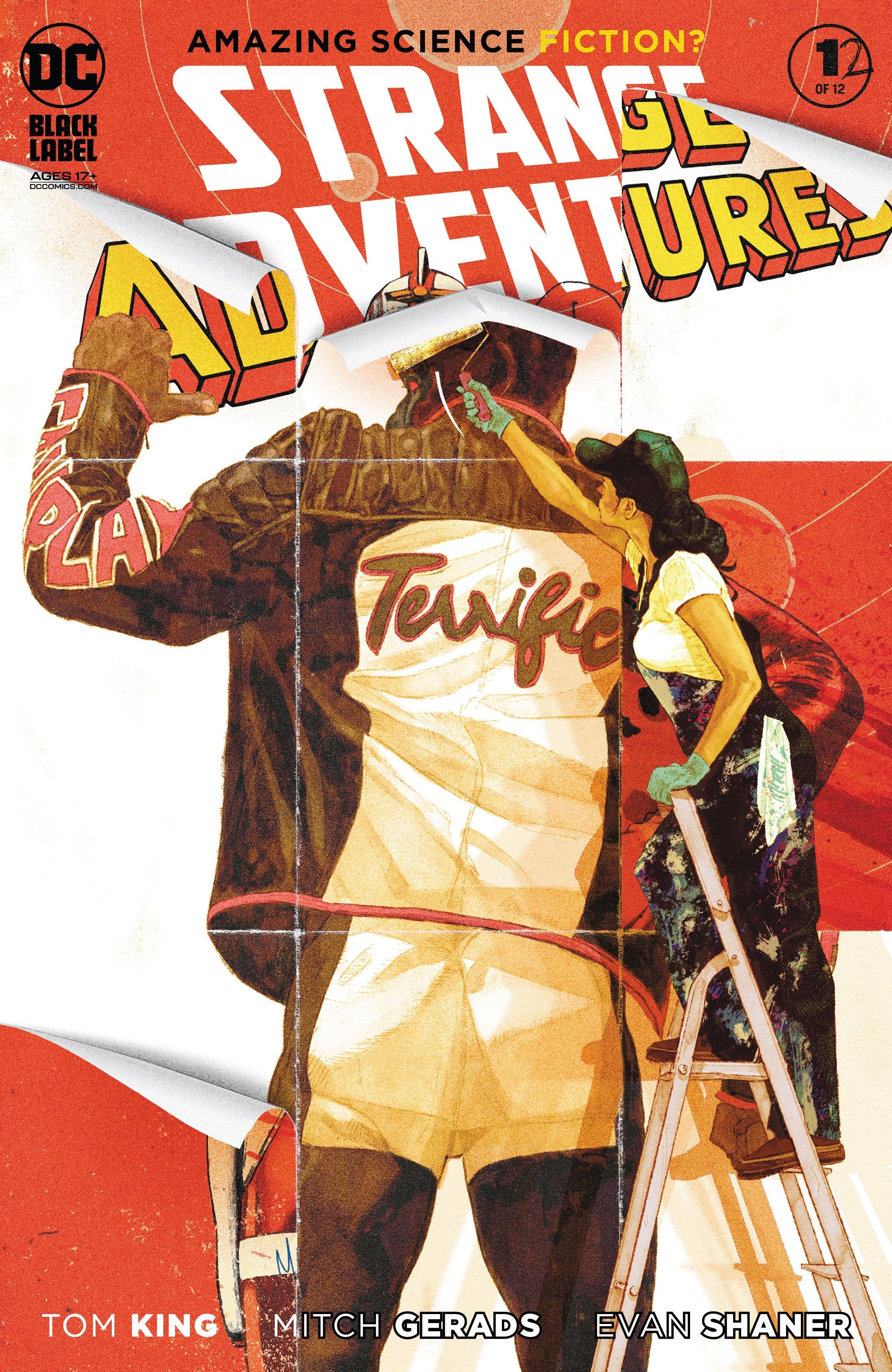 Mister Terrific being pasted on top of Adam Strange on the cover of Strange Adventures 12 by Mitch Gerads