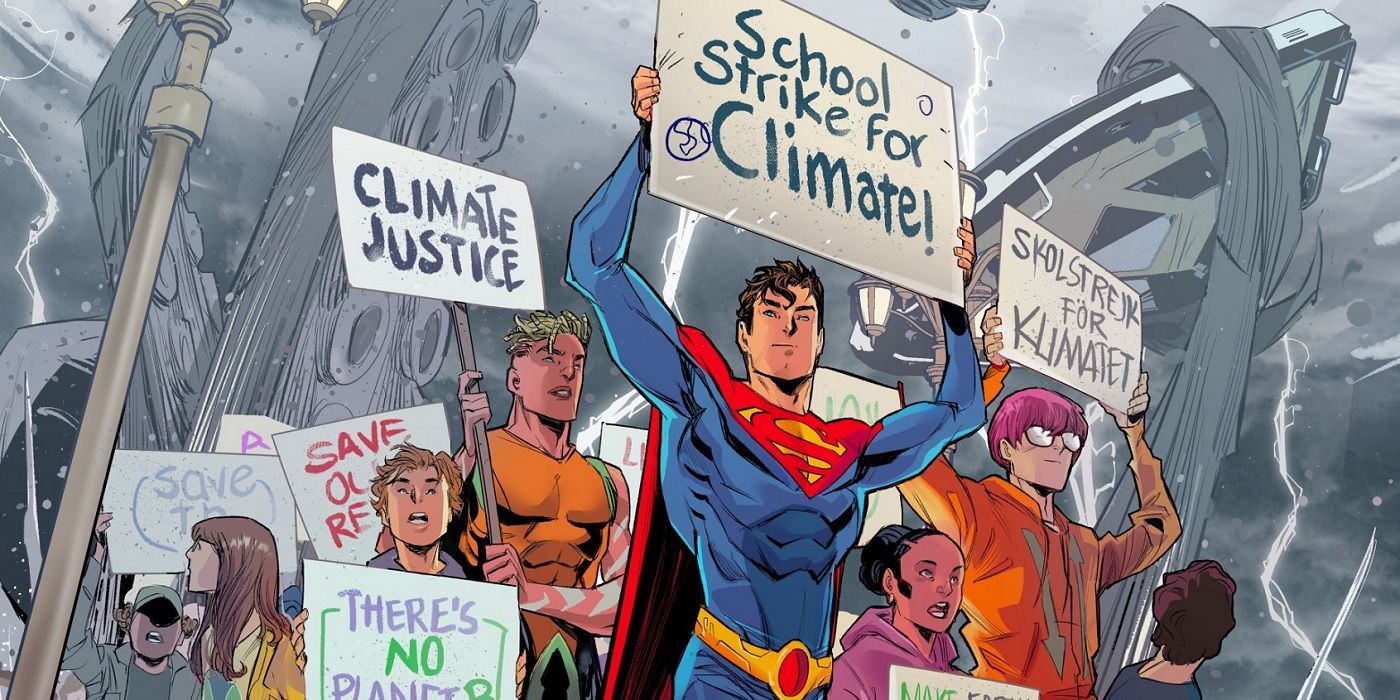 Jon Kent and Aqualad fight climate change on the cover to Superman Son of Kal El 7 by John Timms