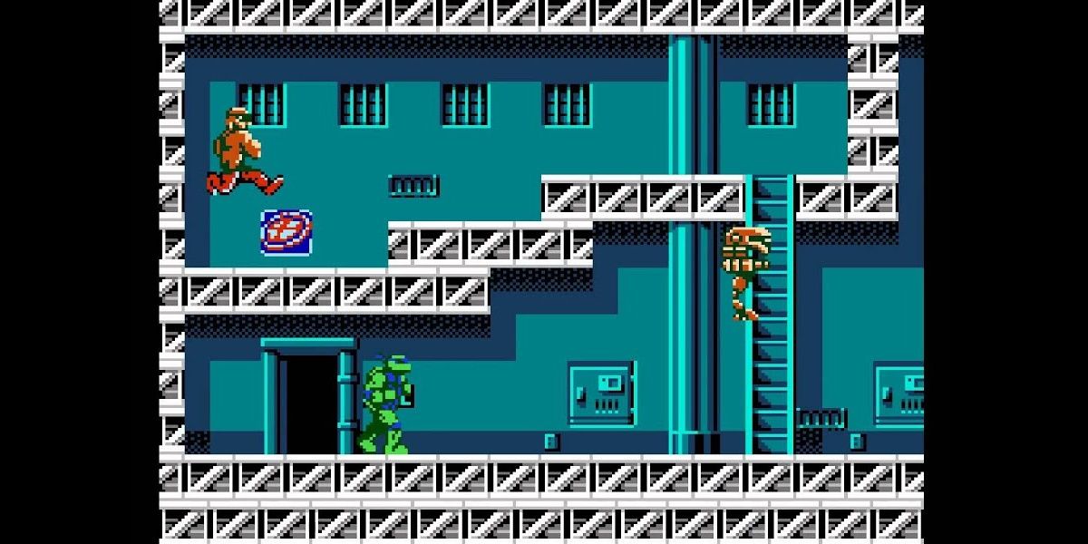 TMNT Nes game ninja turtle in an industrial level 