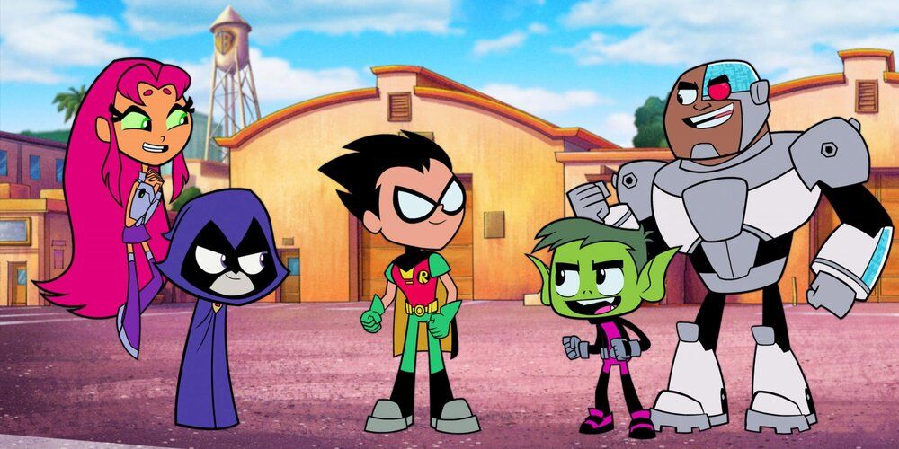 Starfire, Raven, Robin, Beast Boy, and Cyborg in Teen Titans Go!
