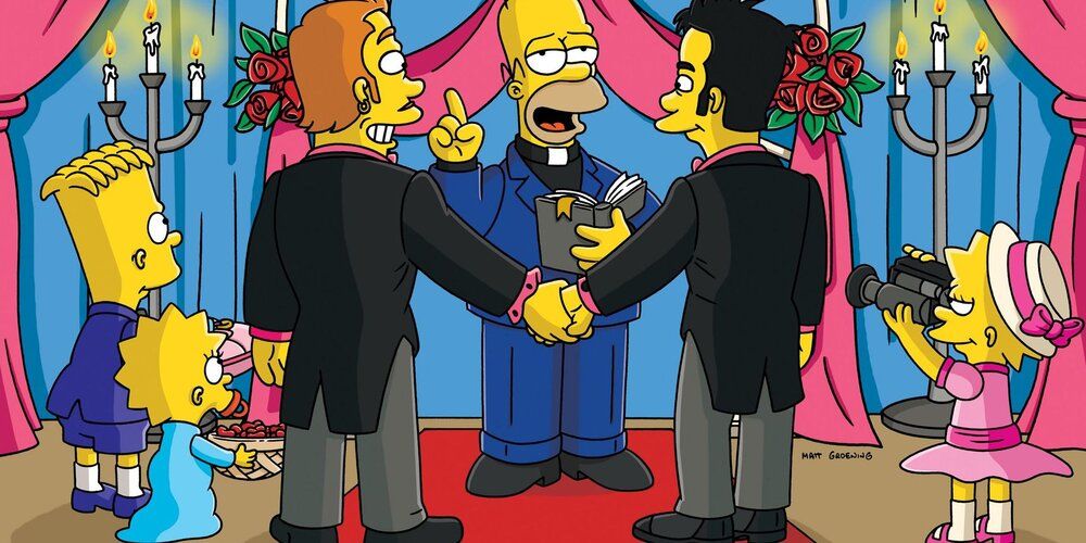 Homer marries a gay couple in the Simpsons