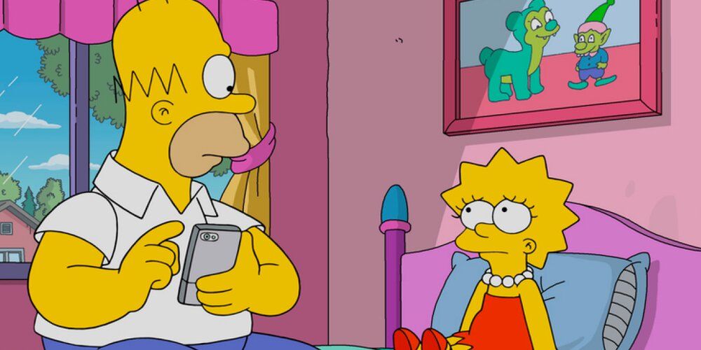 Homer plays Peekimon Get while talking to Lisa the Simpsons
