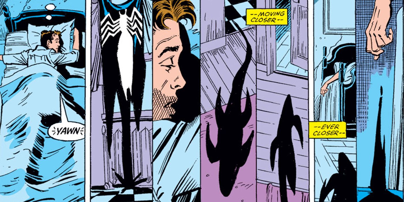 The alien symbiote taking over Peter Parker's sleeping body