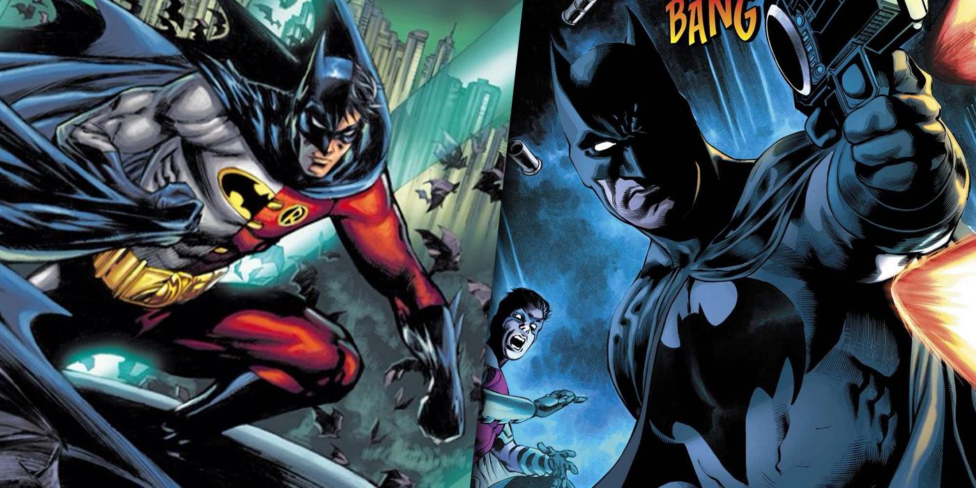 Tim Drake as Batman during Battle for the Cowl and Titans Tomorrow split image