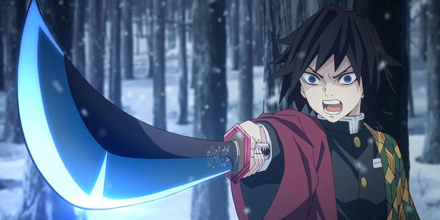 Tomioka wielding the blue sword in Demon Slayer.