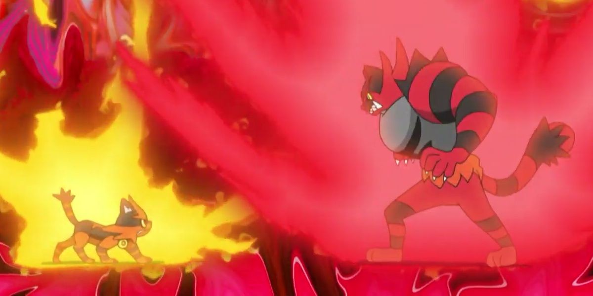 Ash's Torracat vs Kukui's Incineroar in the Pokémon anime