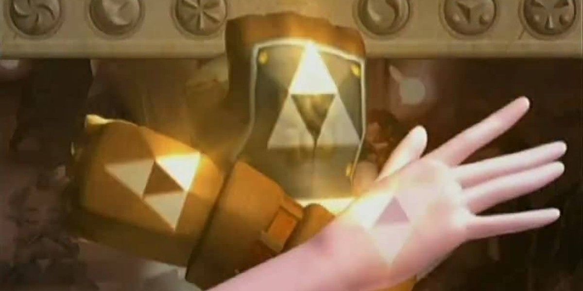 Link, Zelda, and Ganon with the Triforce visible on their hands