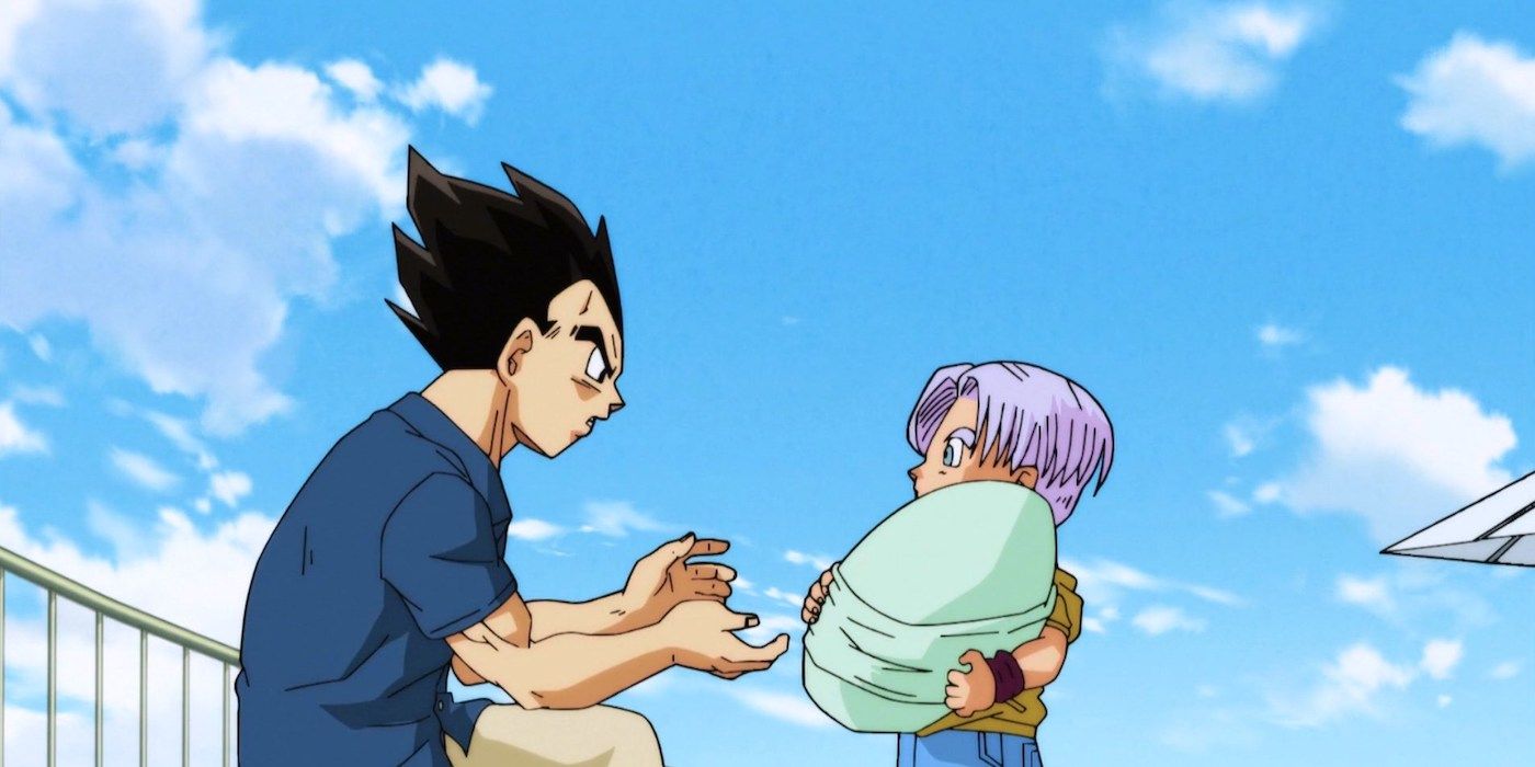 Vegeta shows Trunks hold to hold Bulla properly in Dragon Ball Super