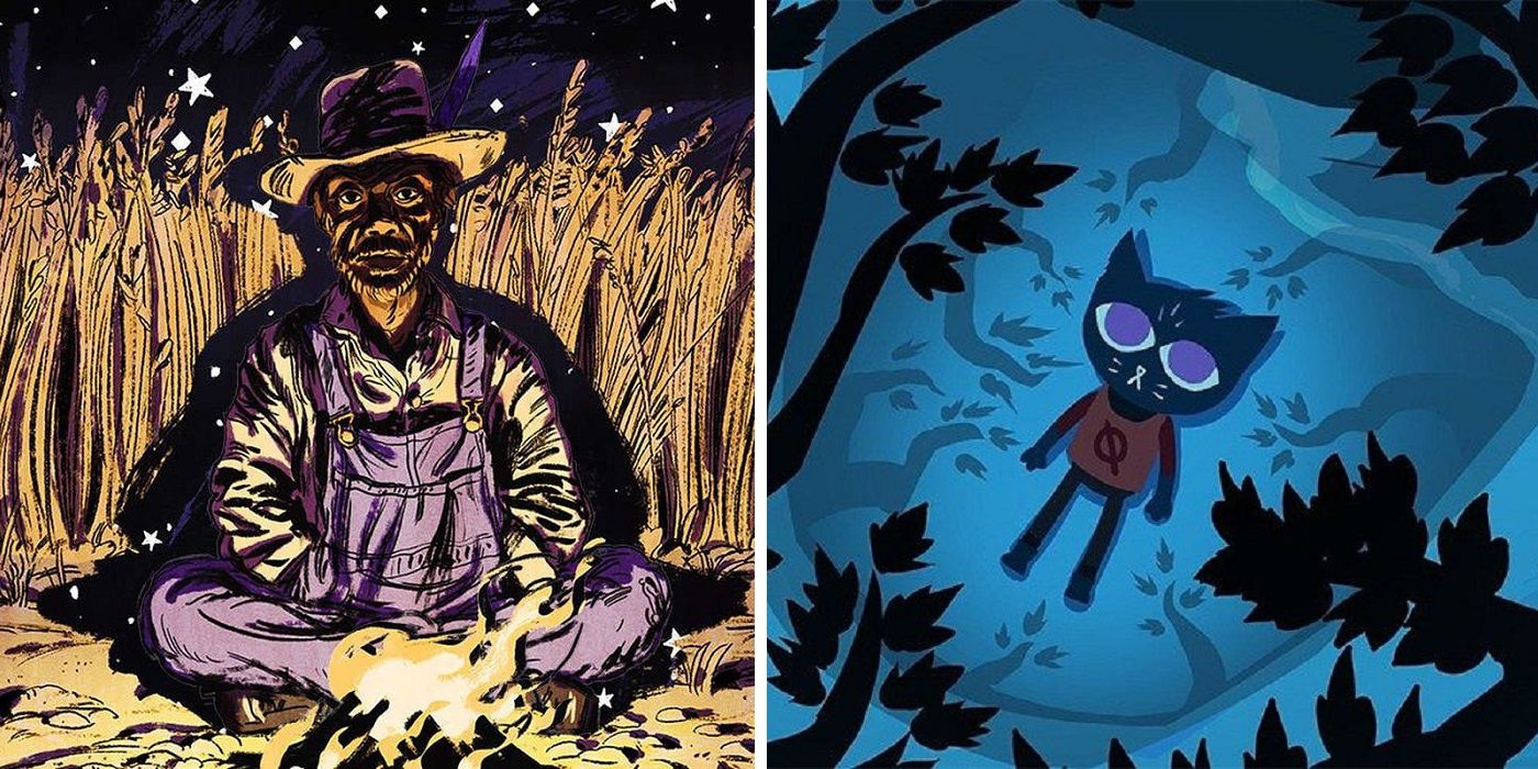 Images from the games Where The Water Tastes Like Wine and A Night in the Woods