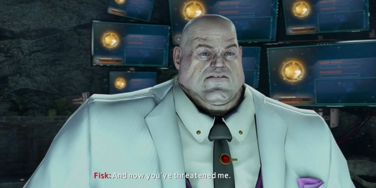 Wilson Fisk Kingpin in white suit and purple vest