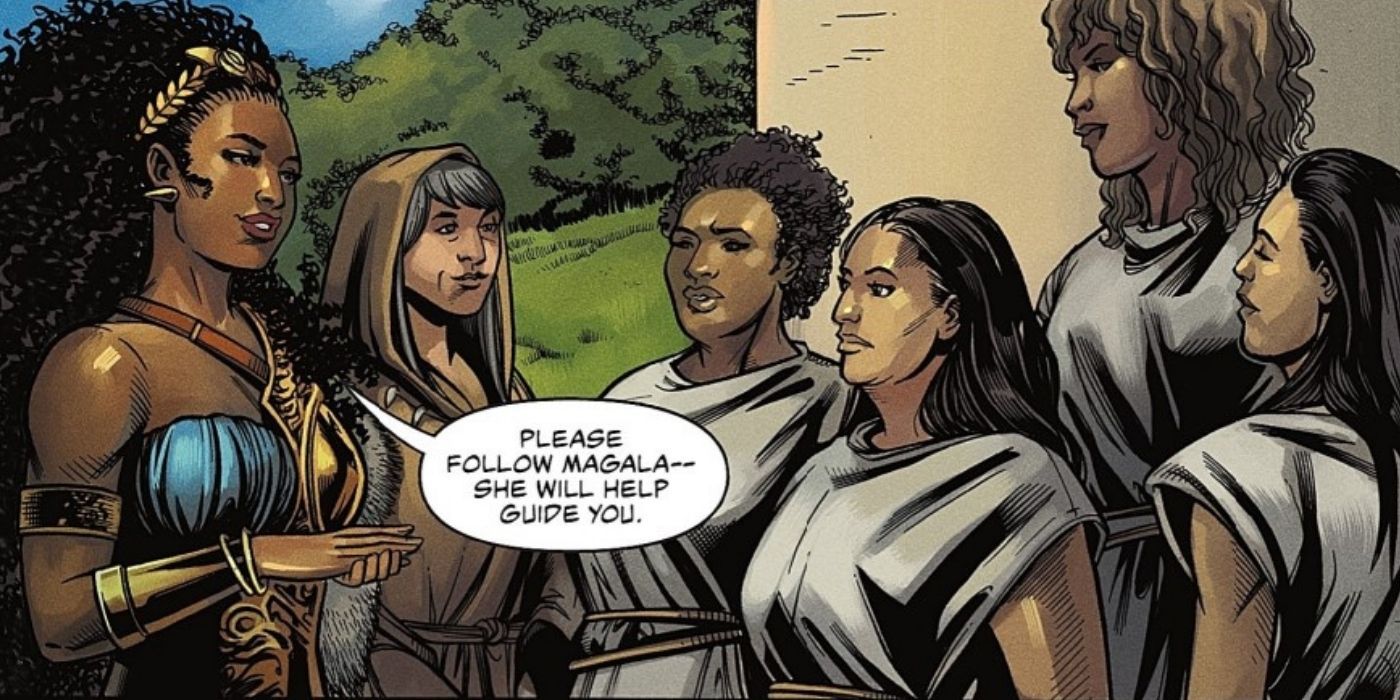 Nubia welcomes Bia and other Amazons to Themyscira
