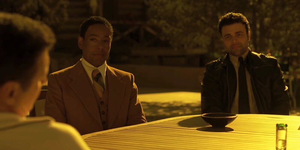 A young Gus Fring meets with the Cartel in a flashback in Breaking Bad