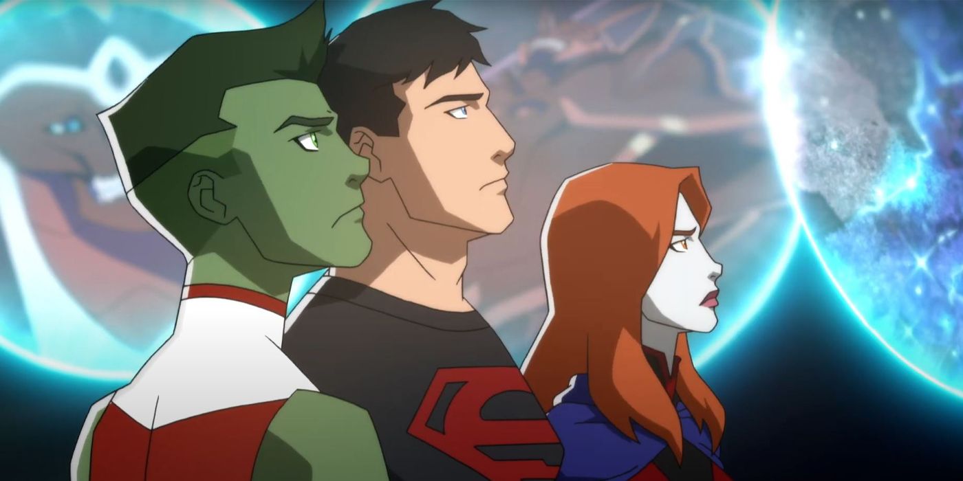 Superboy, Beast Boy and Miss Martian observe other worlds.
