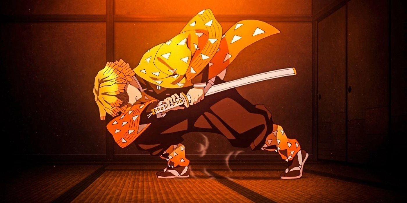 Zenitsu wielding the yellow sword in Demon Slayer.