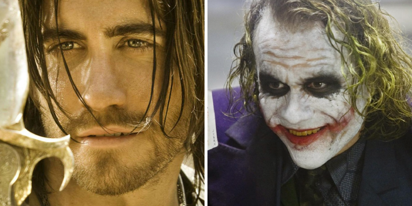 Jake Gyllenhaal in The Prince of Persia and Heath Ledger as Joker