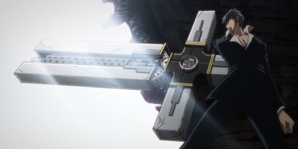 Wolfwood weilding his weapon