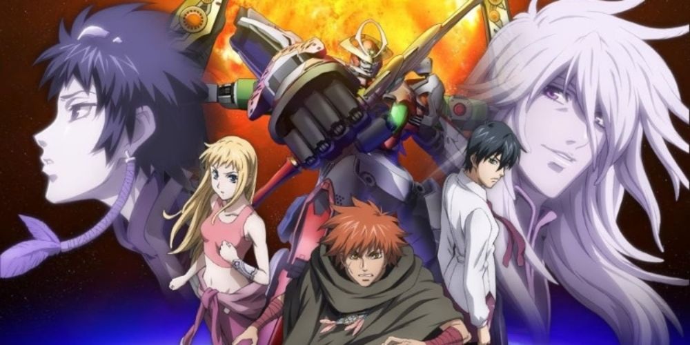 The Cast Of Genesis Of Aquarion Stands Before The Mech Aquarion