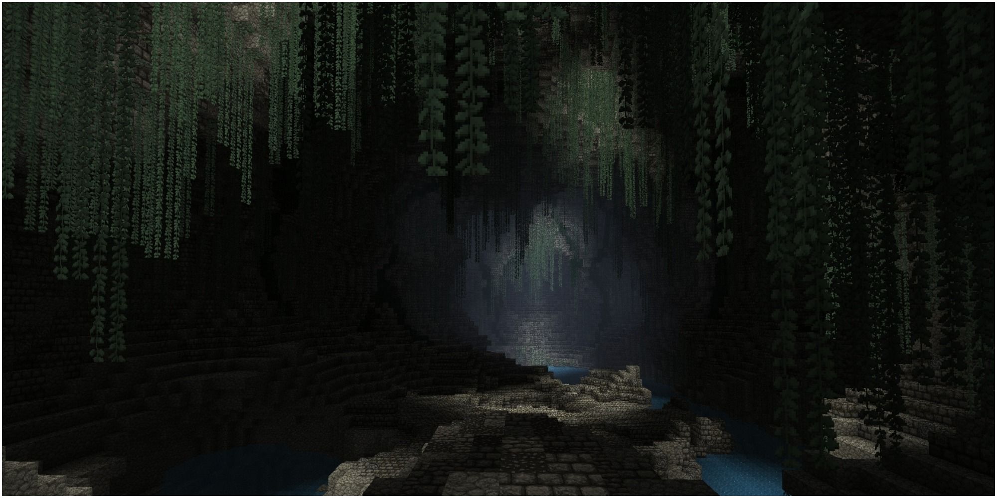 a cave in minecraft with a texture pack on