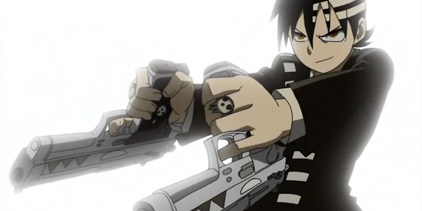 Death the Kid wielding the Demon Twin Guns from Soul Eater.