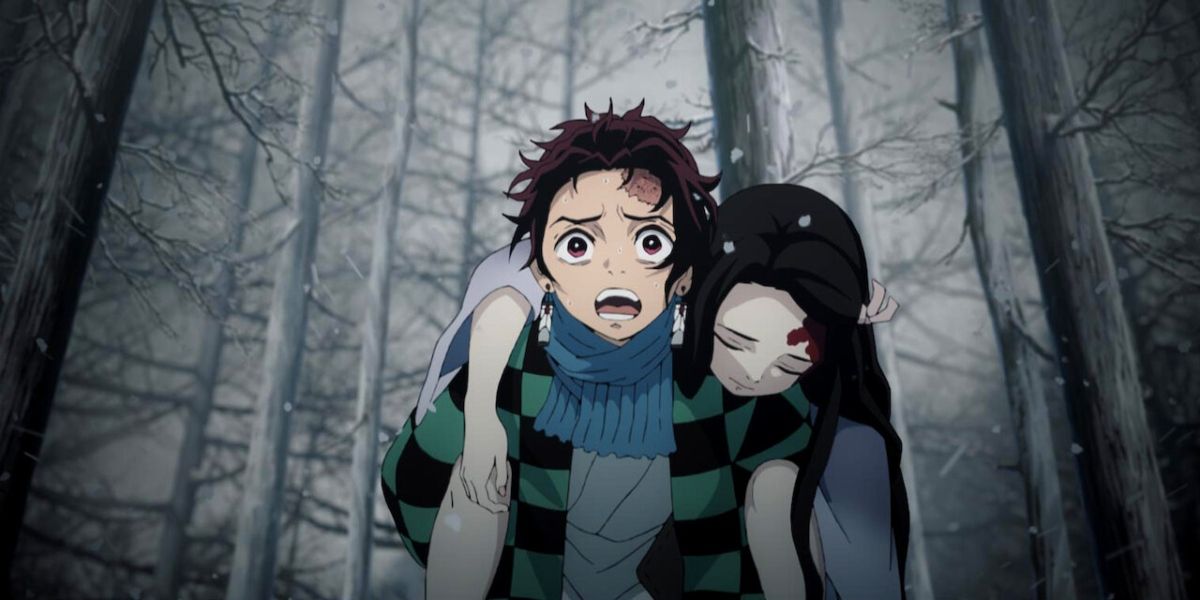 Tanjiro Carries His Wounded Sister In The Snow
