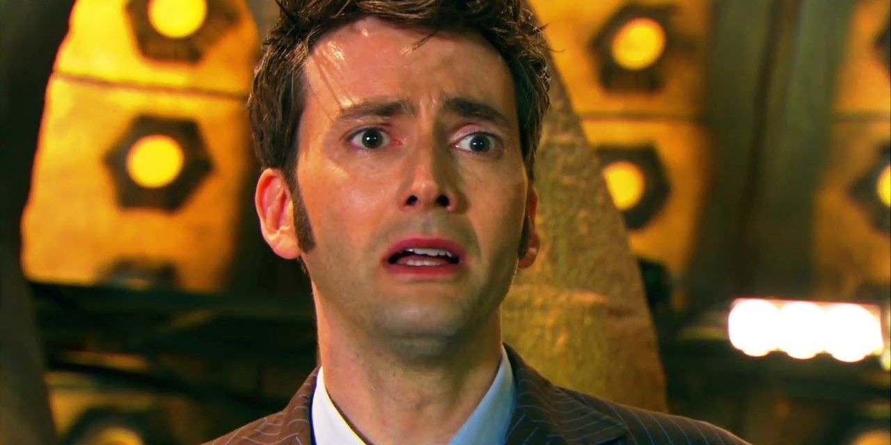 David Tennant as the Tenth Doctor in Doctor Who just before regenerating.