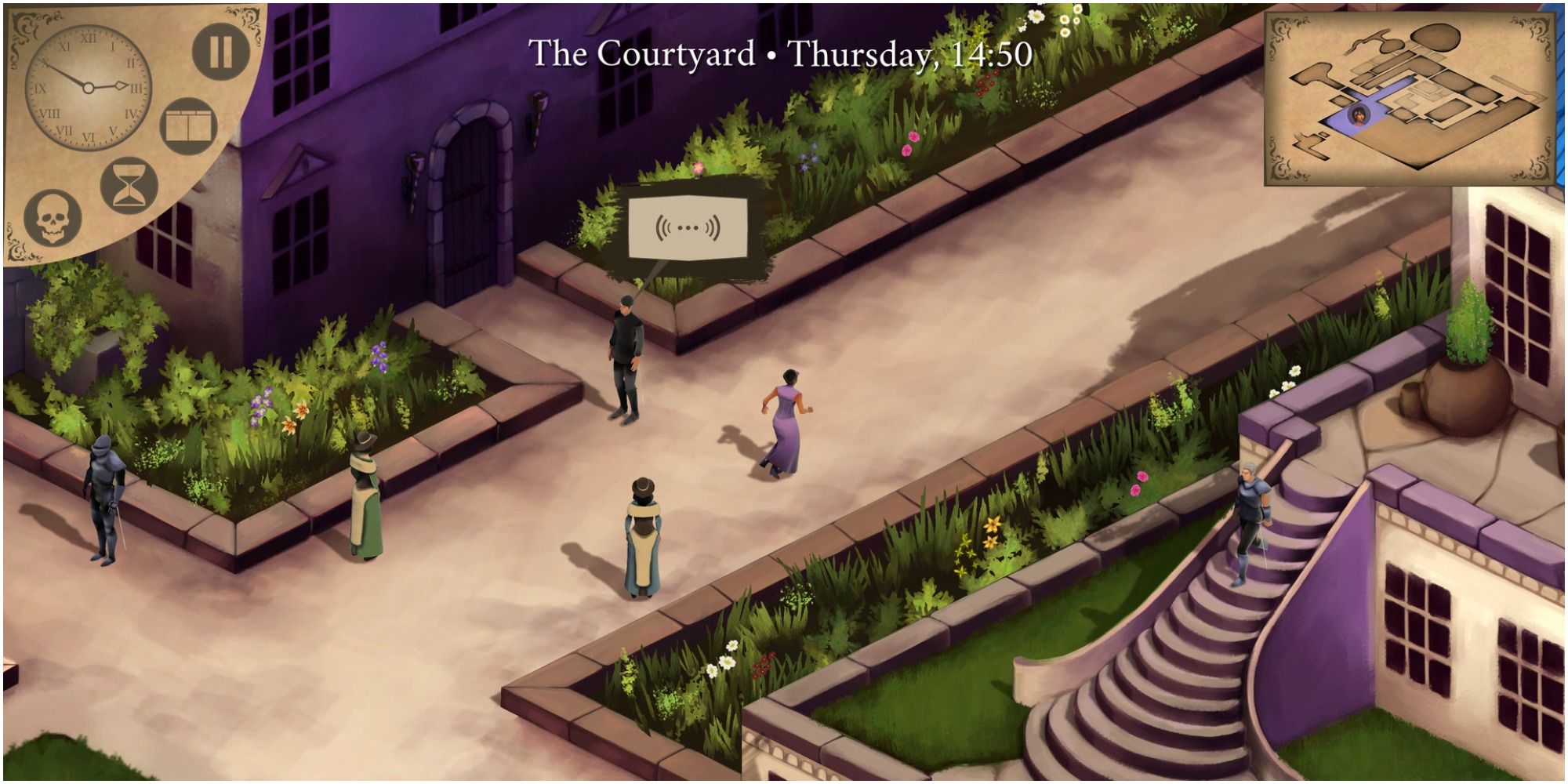 ophelia running through the courtyards