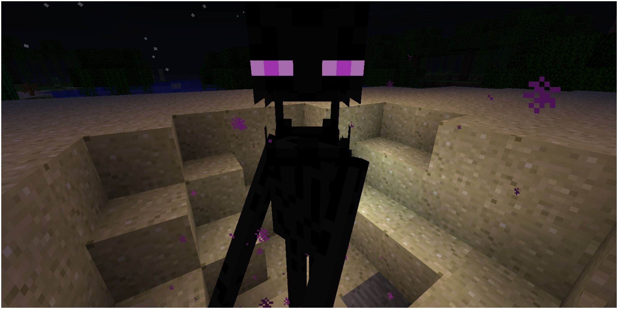 an enderman holding a block angry