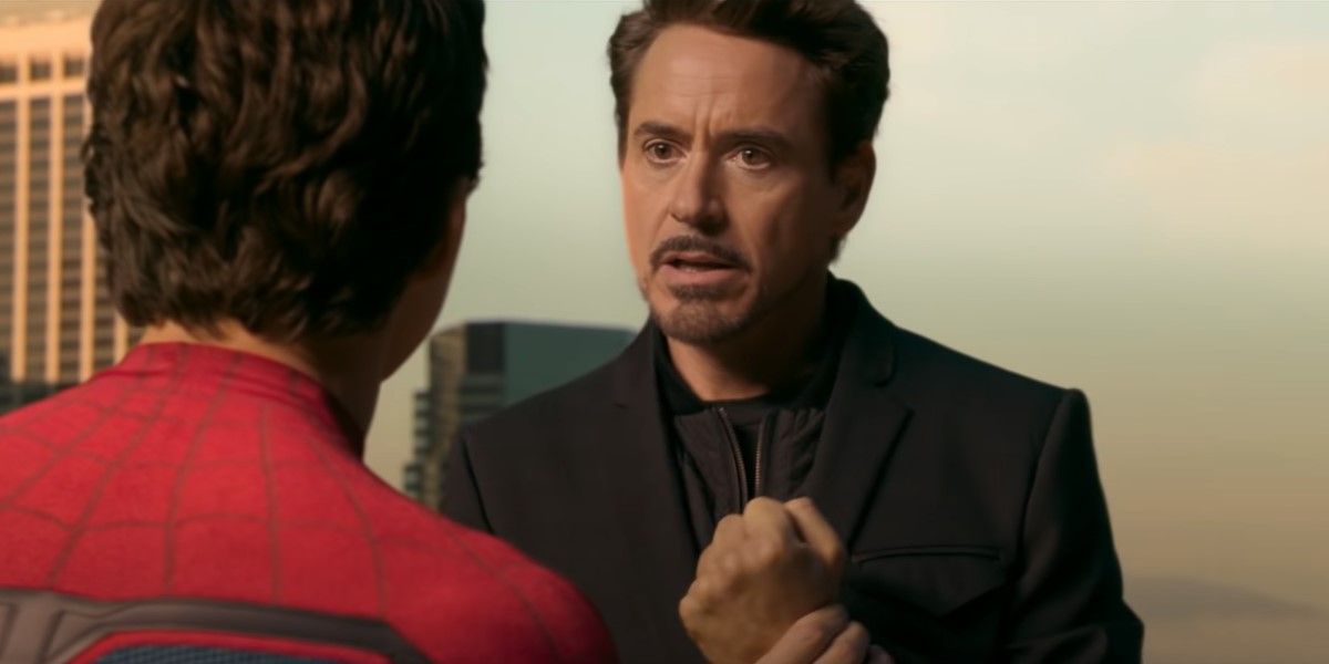 An angry Tony Stark talks to Peter Parker during Spider-Man: Homecoming