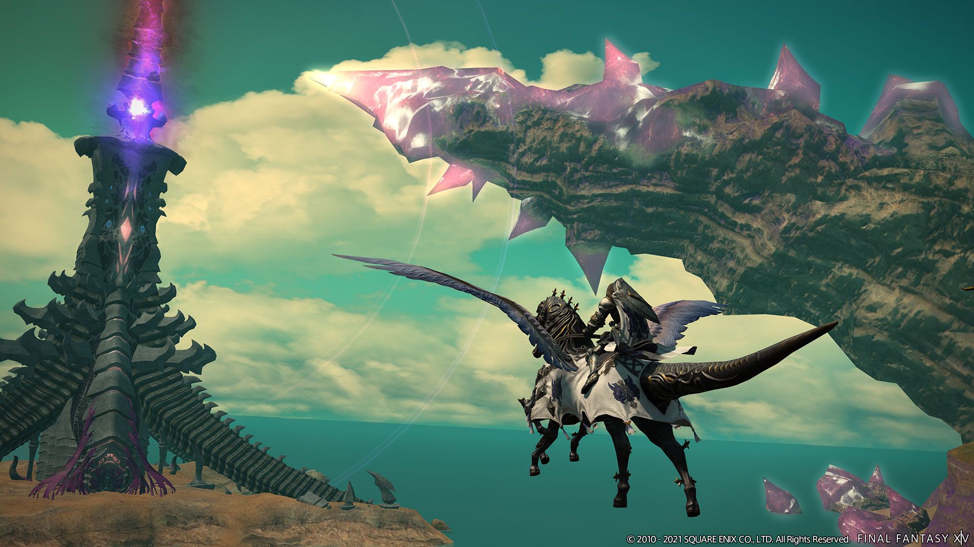 The ominous Tower of Zot looms over Thavnair in Final Fantasy XIV: Endwalker.