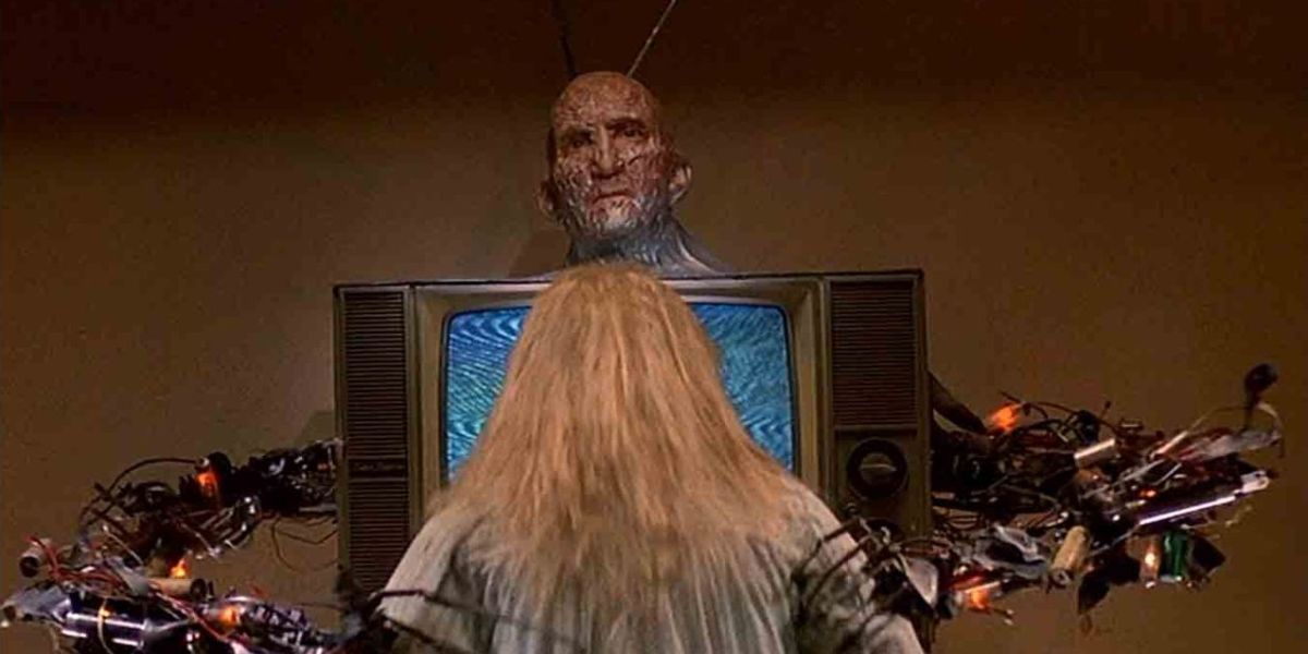Freddy Krueger pulls victim's head into TV in Elm Street 3: Dream Warriors