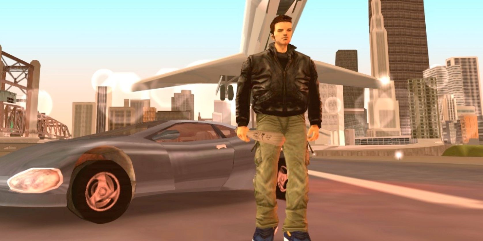 GTA character standing in front of a car
