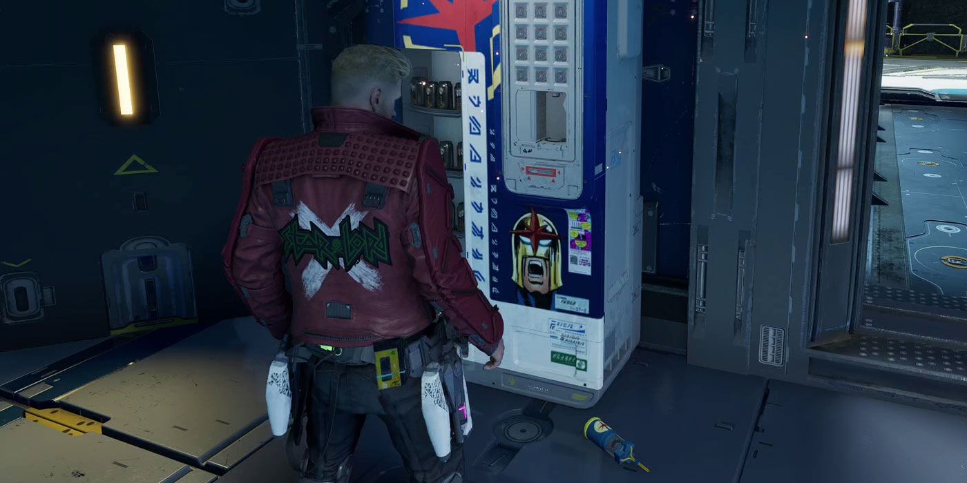 A Nova Corps vending machine bearing Richard Rider's image in Guardians of the Galaxy