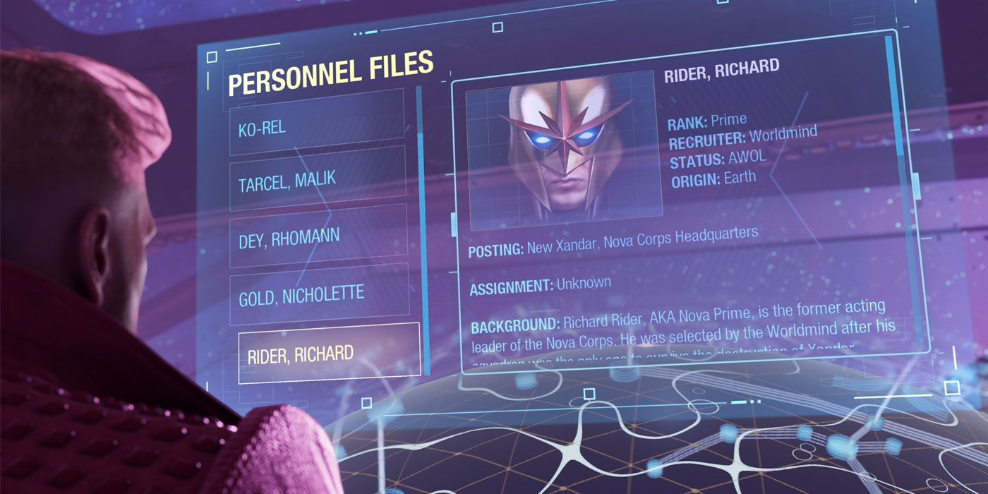 Richard Rider's Nova Corps personnel file found in Guardians of the Galaxy. 