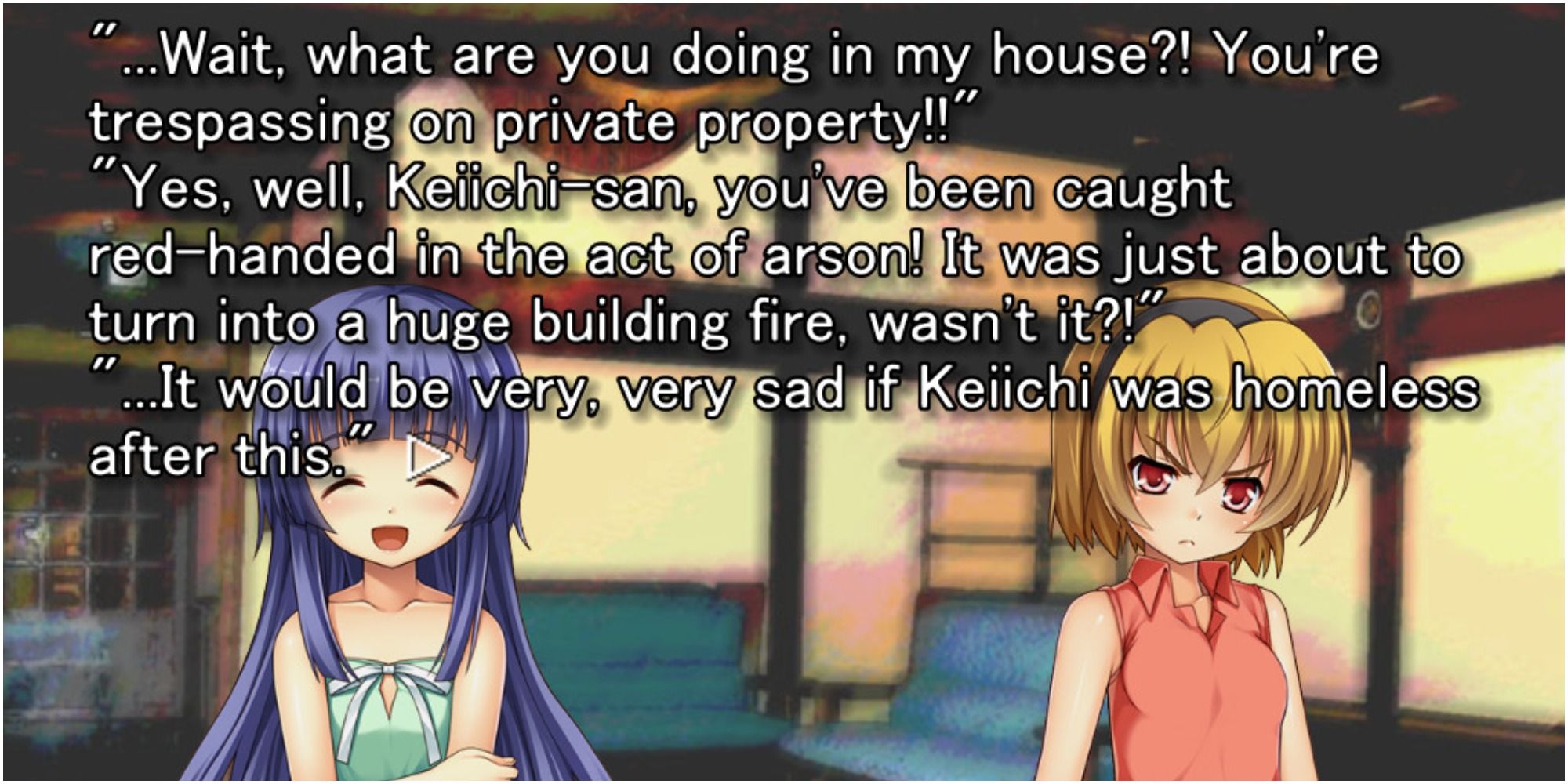 a screenshot from the visual novel with two of the main characters sprites