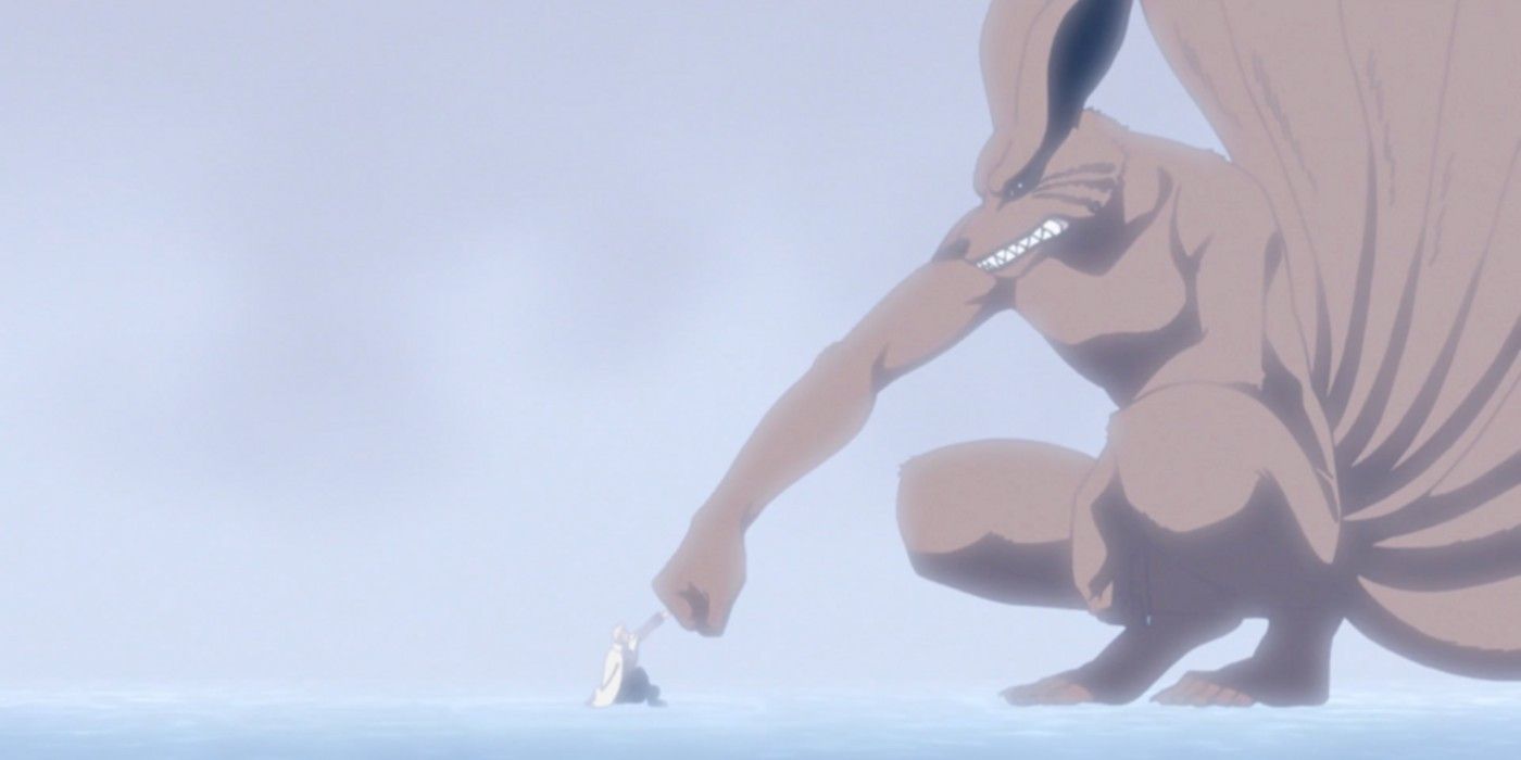 Kurama's chakra fades away as he says goodbye to Naruto