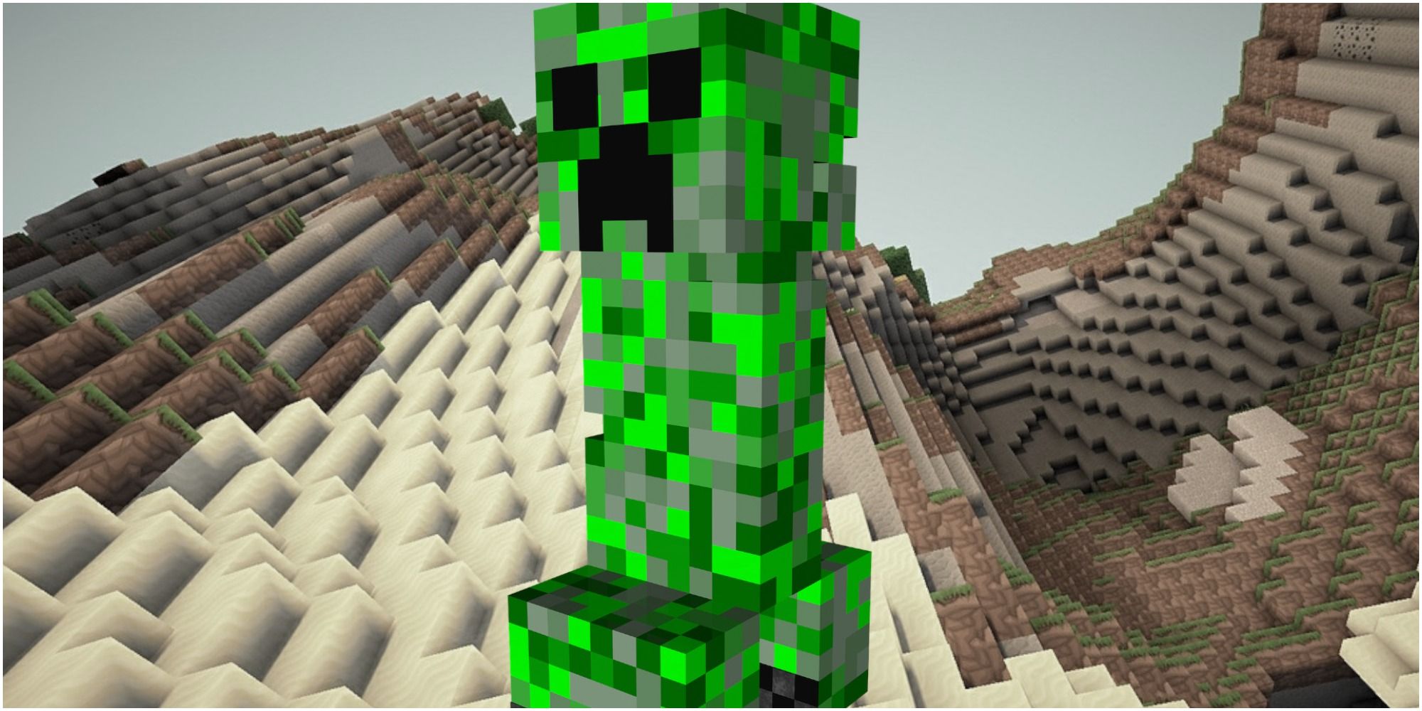 a creeper from minecraft in front of a desert background