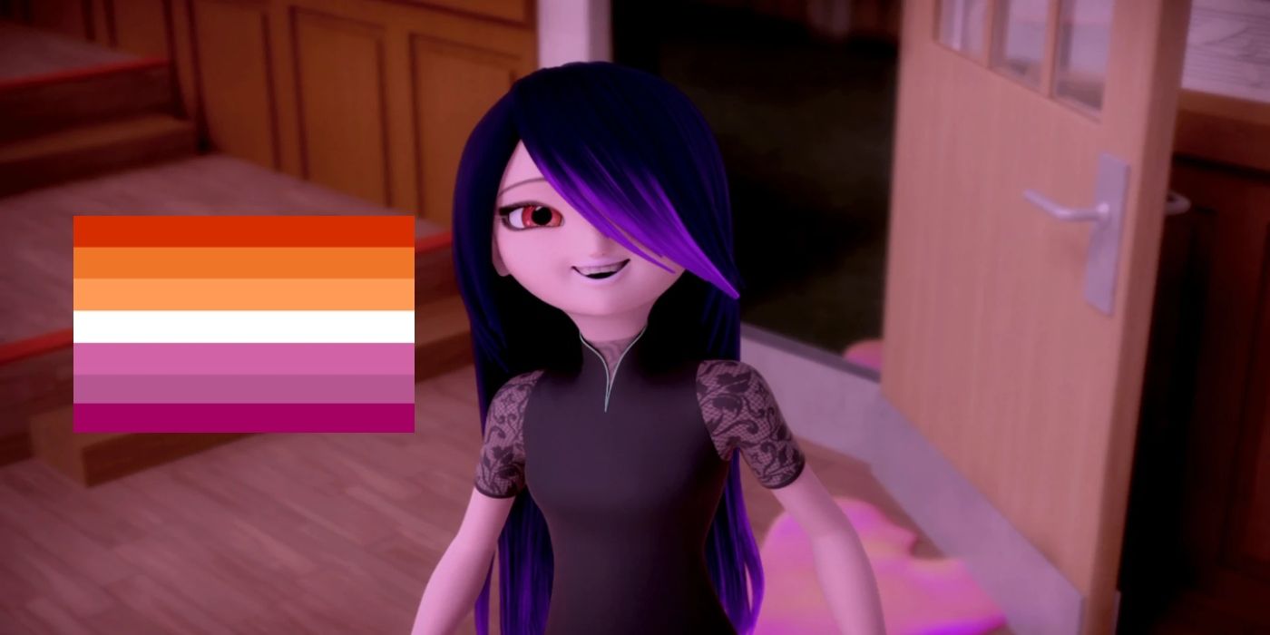 Juleka Couffaine smiling in Miraculous Ladybug with a lesbian flag