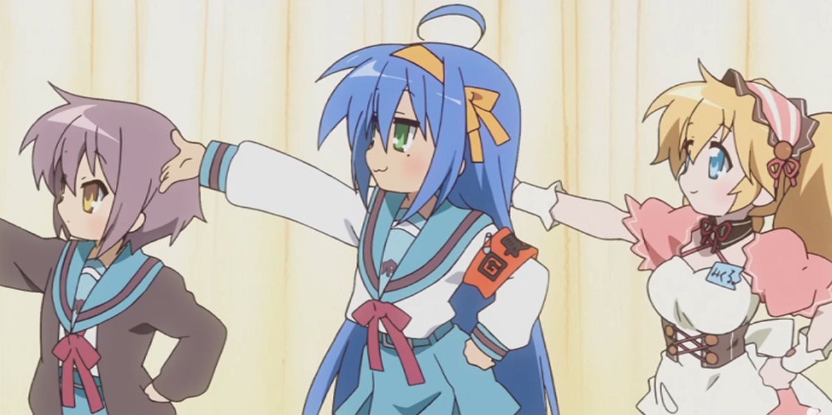 patty and konata cosplaying haruhi characters in lucky star