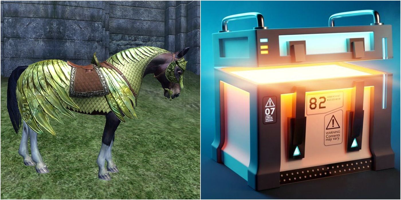 Oblivion's horse armor next to a loot box
