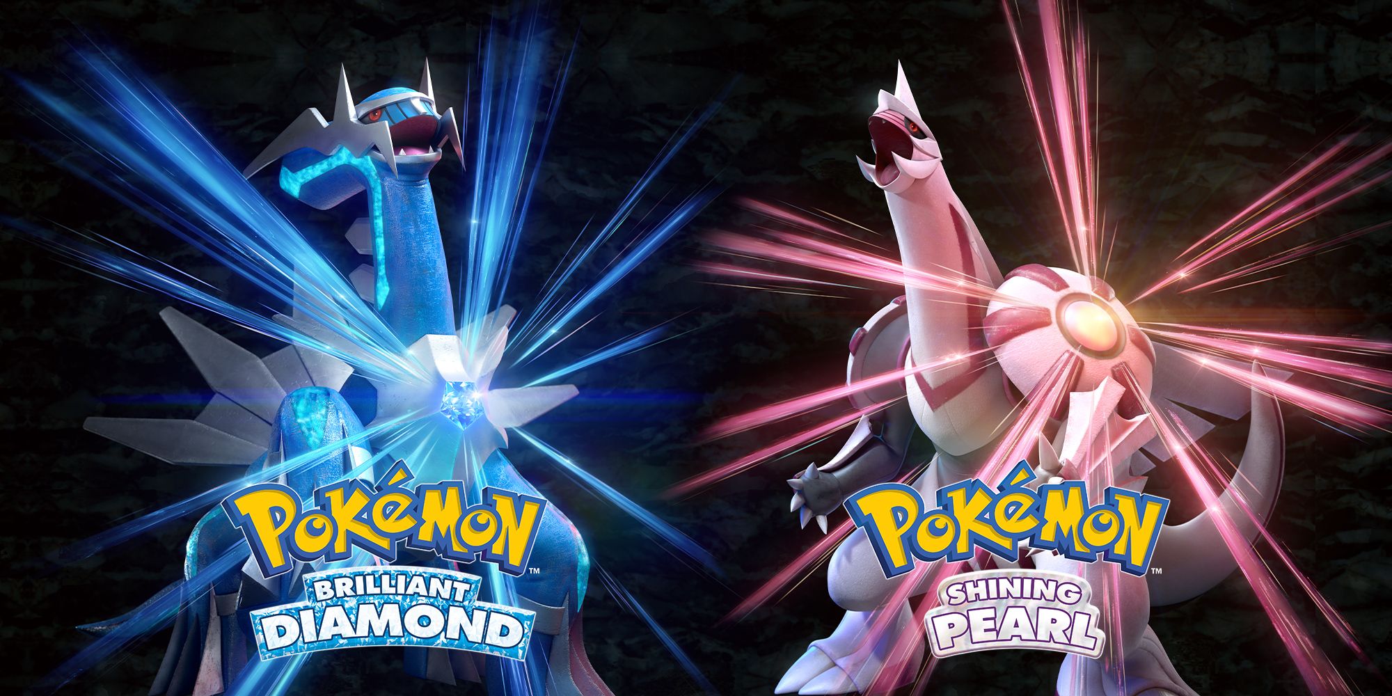 Key art for Pokémon Brilliant Diamond and Shining Pearl featuring Dialga and Palkia.