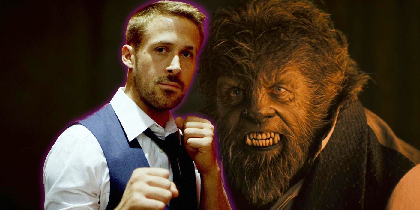 Ryan Gosling in boxing stance next to Wolfman