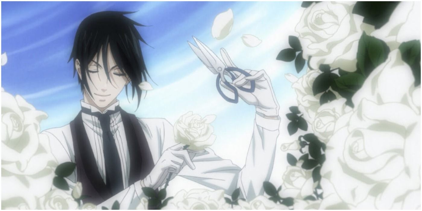 Sebastian cuts white roses